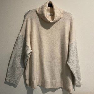 Mango Two-Tone Turtleneck Sweater in Grey and Cream